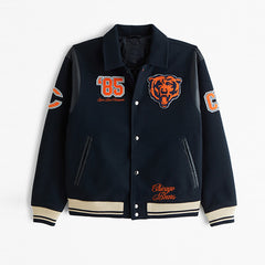 Chicago Bears Varsity Jacket | Classic Navy Blue Wool and Leather