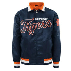 Detroit Tigers Blue Bomber Jacket | Stylish Satin Varsity Design