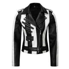 Beetlejuice Black and White Leather Jacket | Iconic Michael Keaton Inspired Design
