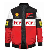Ferrari Bomber Racing Jacket | Red and Black Polyester with Rib-Knitted Details