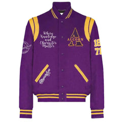 Alcorn Purple Varsity Wool Jacket | Stylish Unisex Outerwear