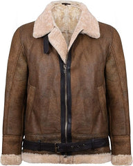 Men's Sheepskin-Lined Leather Jacket with Buckled Straps | Best Leather House