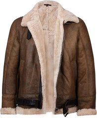 Men's Sheepskin-Lined Leather Jacket with Buckled Straps | Best Leather House