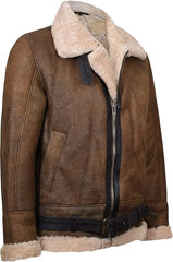 Men's Sheepskin-Lined Leather Jacket with Buckled Straps | Best Leather House