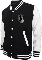 Men’s NY Bomber Jacket – Black & White Fleece Baseball Style