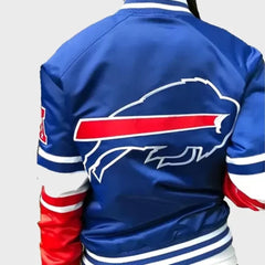 Buffalo Bills Varsity Jacket | Bold Blue and Red Satin Design