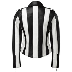 Beetlejuice Black and White Leather Jacket | Iconic Michael Keaton Inspired Design