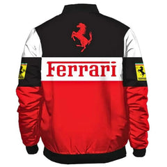 Ferrari Bomber Racing Jacket | Red and Black Polyester with Rib-Knitted Details