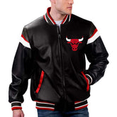 Chicago Bulls Leather Varsity Jacket | Iconic Black Leather Sportswear