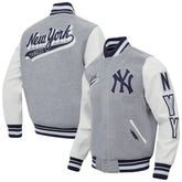 Fat Joe New York Yankees Varsity Jacket | Grey & White Wool and Leather Design