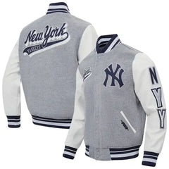 Fat Joe New York Yankees Varsity Jacket | Grey & White Wool and Leather Design