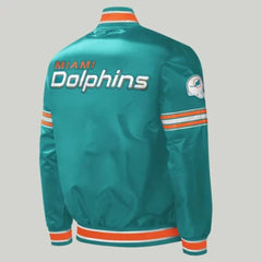 Miami Dolphins Letterman Jacket | Classic Teal Satin Design