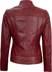 Women's Maroon Lambskin Leather Cafe Racer Jacket – Stylish & Durable