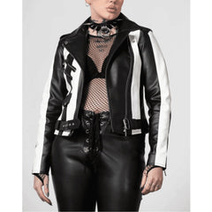 Beetlejuice Black and White Leather Jacket | Iconic Michael Keaton Inspired Design