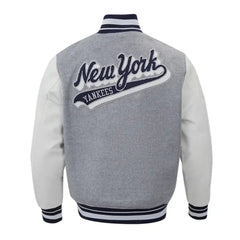 Fat Joe New York Yankees Varsity Jacket | Grey & White Wool and Leather Design