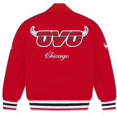 Chicago Bulls OVO Red Varsity Jacket | Bold Wool Fabric Design