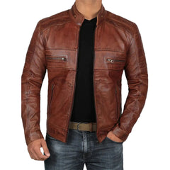 Distressed Brown Leather Jacket for Men | Real Leather with Quilted Foam Lining