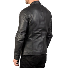 Black Leather Jacket | Real Sheepskin with Quilted Lining and Zipper Closure