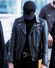 BTS Suga Black Biker Leather Jacket | Real Leather with Asymmetric Zipper Closure
