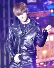 BTS Kim Taehyung Black Leather Jacket | Real Leather with Soft Viscose Lining