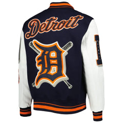 Detroit Tigers Mash-Up Logo Varsity Jacket | Navy Blue Wool & Leather Design