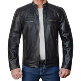Cafe Racer Lambskin Leather Jacket | Real Lambskin with Quilted Shoulders