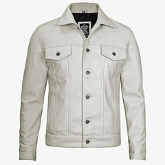Men’s Off-White Leather Trucker Jacket | Stylish Lambskin Classic