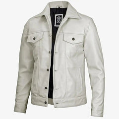 Men’s Off-White Leather Trucker Jacket | Stylish Lambskin Classic