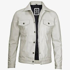 Men’s Off-White Leather Trucker Jacket | Stylish Lambskin Classic