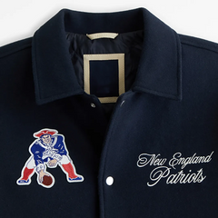 New England Patriots Varsity Jacket | Navy Blue Wool & Leather Design
