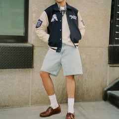 New England Patriots Varsity Jacket | Navy Blue Wool & Leather Design