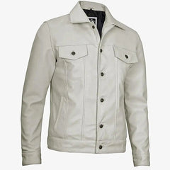 Men’s Off-White Leather Trucker Jacket | Stylish Lambskin Classic