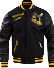 Pittsburgh Steelers Black Varsity Jacket | Wool & Leather Design