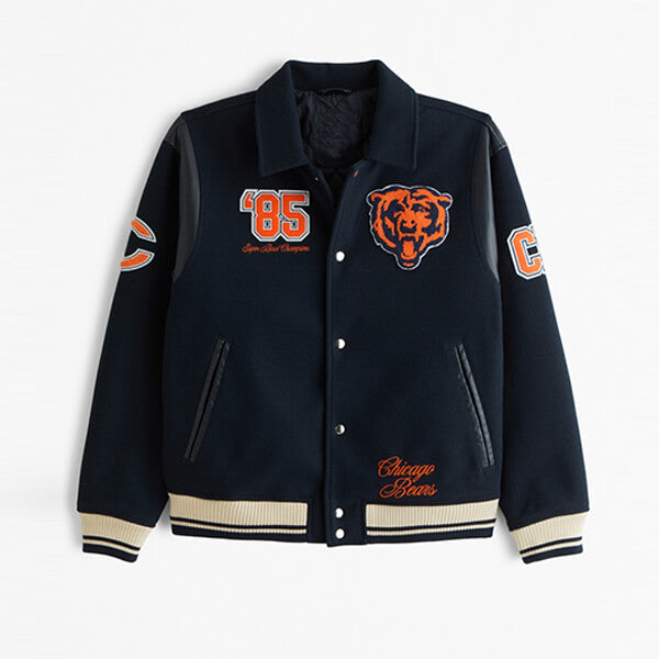 Chicago Bears Varsity Jacket | Classic Navy Blue Wool and Leather