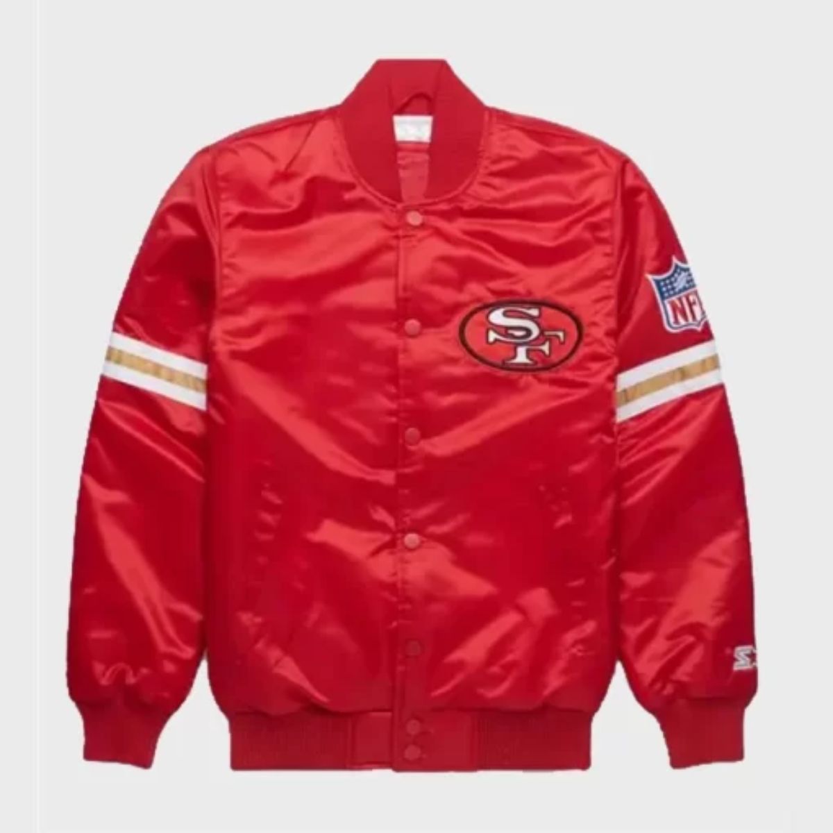 Starter Bomber San Francisco 49ers Red Jacket | Satin with Rib-Knitted Details