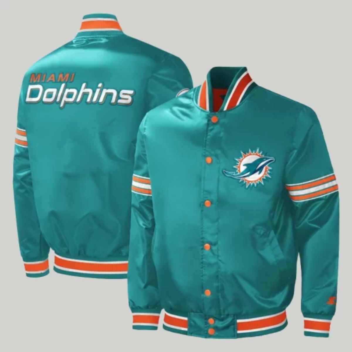 Miami Dolphins Letterman Jacket | Classic Teal Satin Design