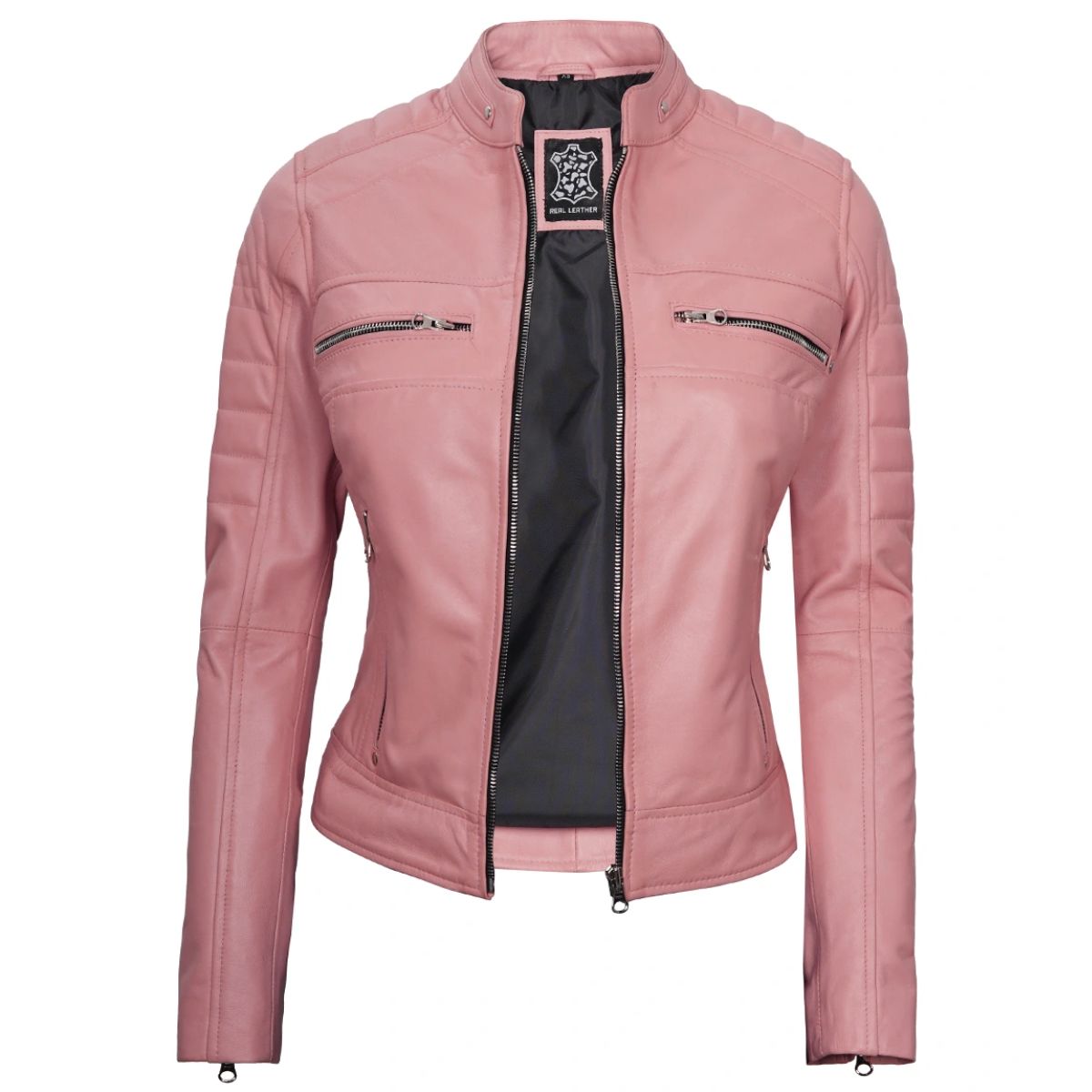 Women’s Pink Motorcycle Jacket | Real Lambskin Leather Cafe Racer Style