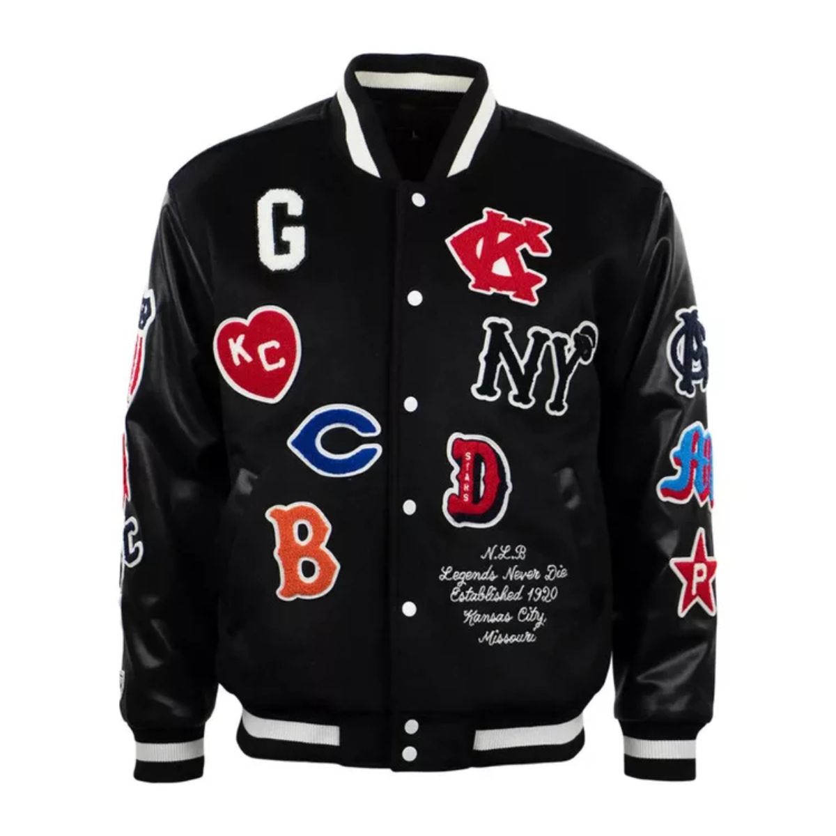 Negro League Varsity Jacket | Classic Black Wool and Leather Design