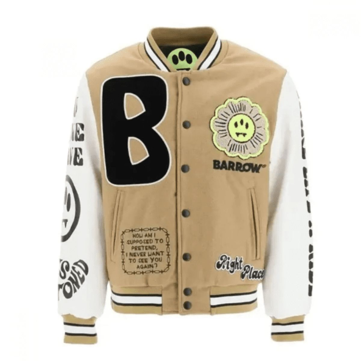 Barrow College Varsity Jacket | Classic Camel and White Wool Design
