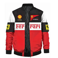 Ferrari Bomber Racing Jacket | Red and Black Polyester with Rib-Knitted Details