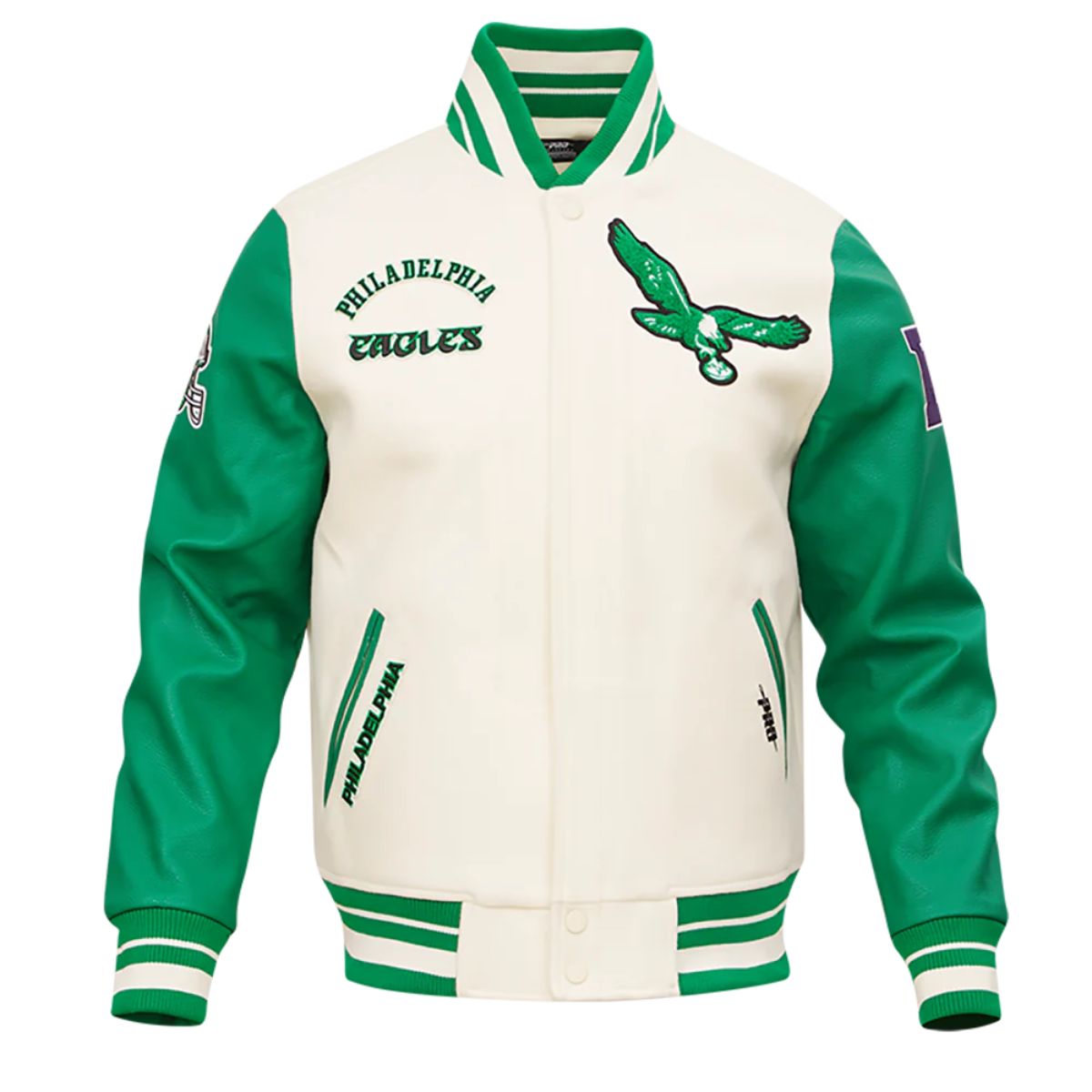 Philadelphia Eagles Retro Varsity Jacket | White & Green Wool & Leather