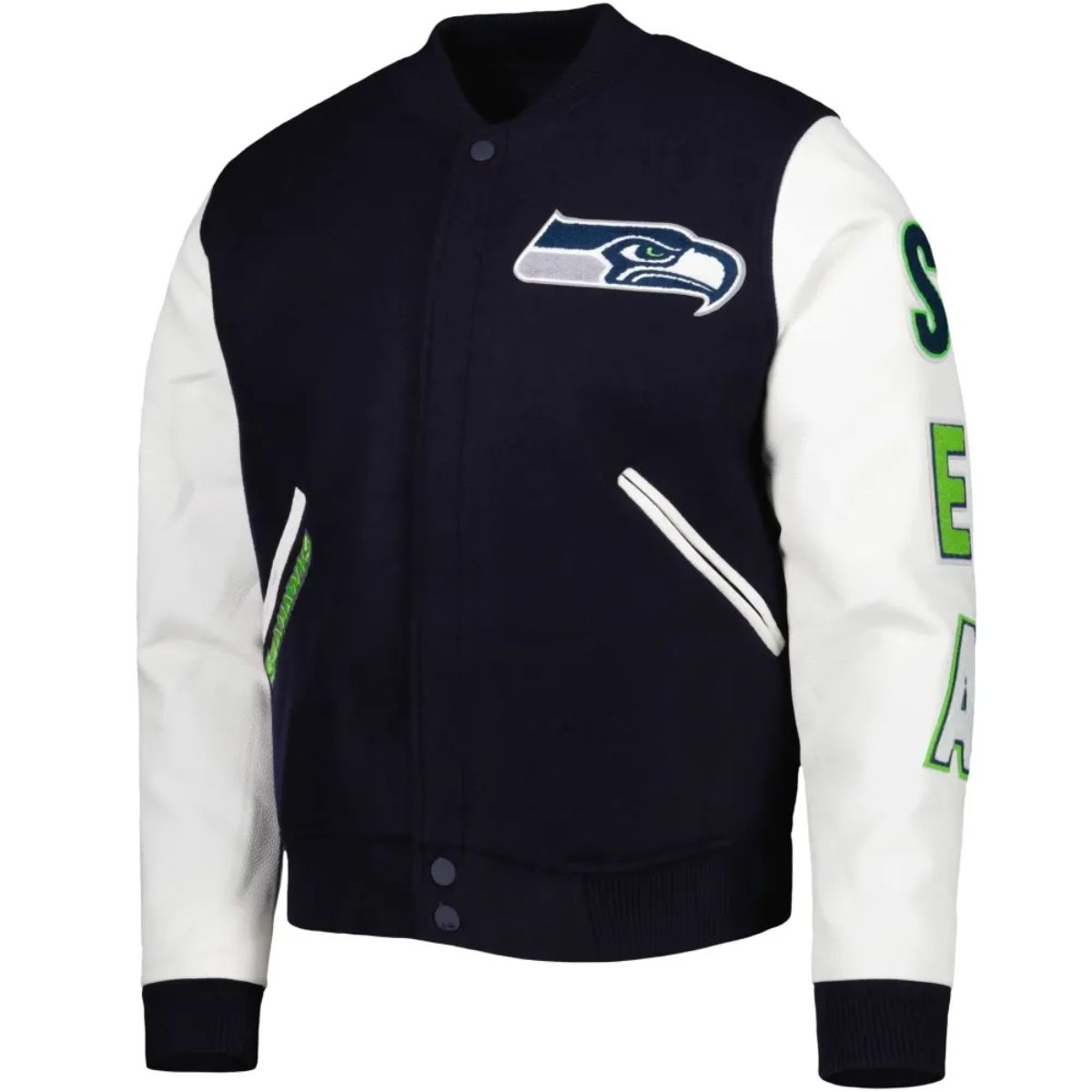 Seattle Seahawks Varsity Jacket | Navy & White Wool & Leather