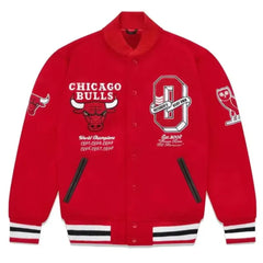 Chicago Bulls OVO Red Varsity Jacket | Bold Wool Fabric Design