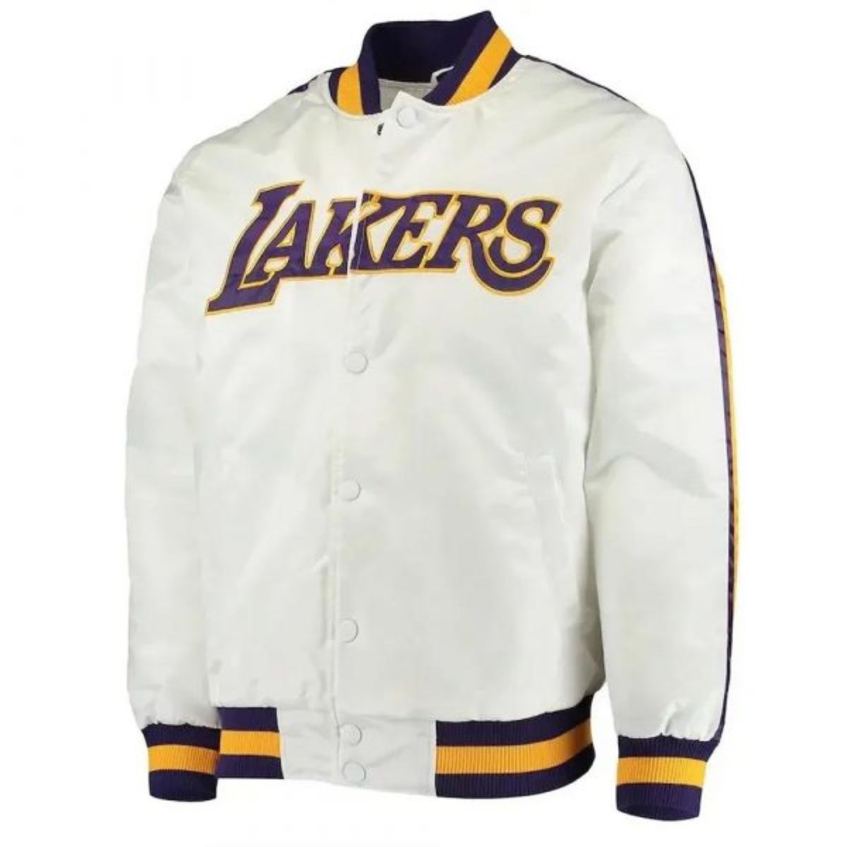 Los Angeles Lakers Competition Striped Satin Varsity Jacket | Purple & White Classic