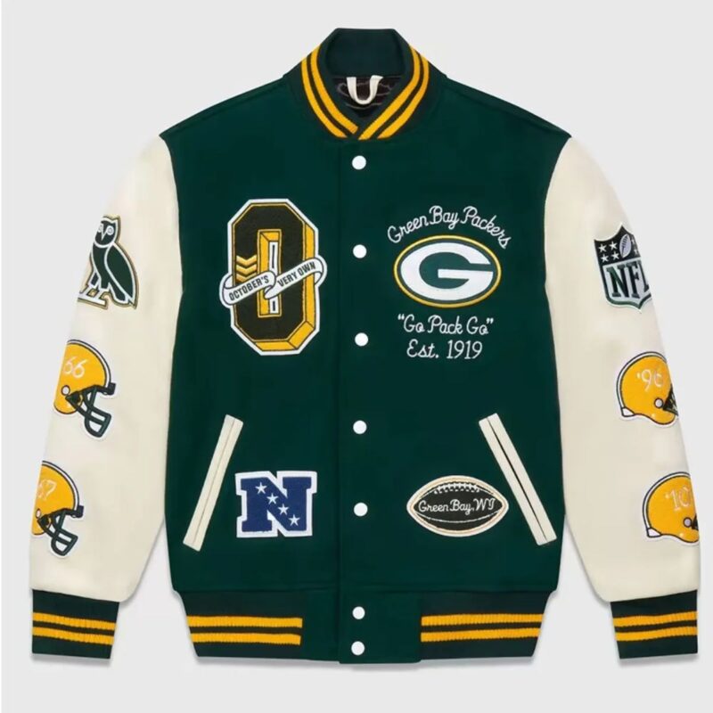 Green OVO Varsity Jacket | Classic Wool & Faux Leather Design