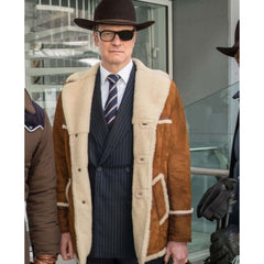 Kingsman The Golden Circle Harry Hart Shearling Jacket | Brown Suede Leather with Fur Collar