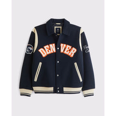 Denver Broncos Varsity Jacket | Classic Navy Blue Wool Sportswear