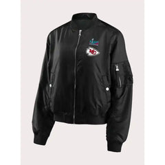 Kansas City Chiefs Black Bomber Jacket | Sleek Polyester Hooded Design