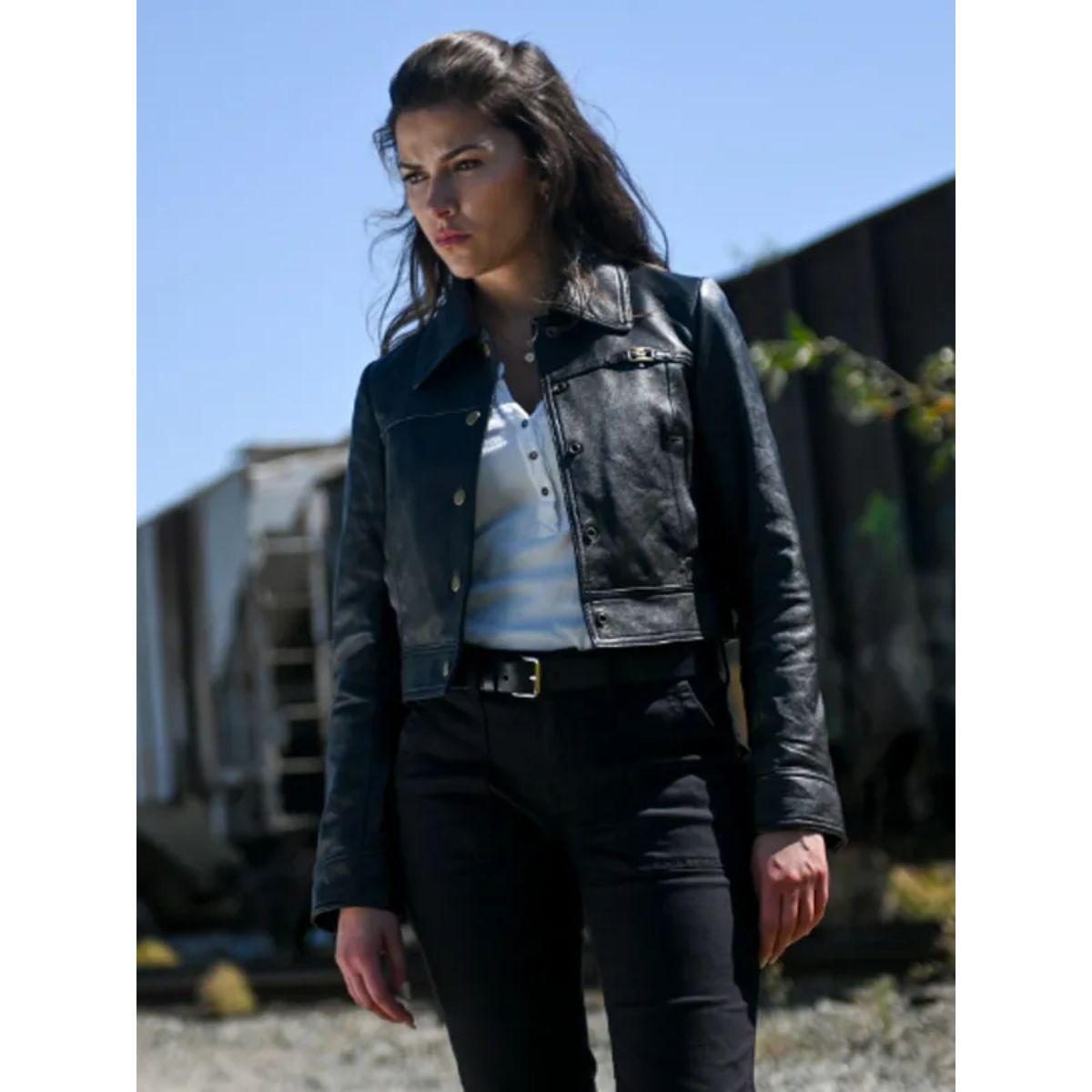 Billie Matalon Tracker S02 Leather Jacket | Black Real Leather Inspired by Sofia Pernas
