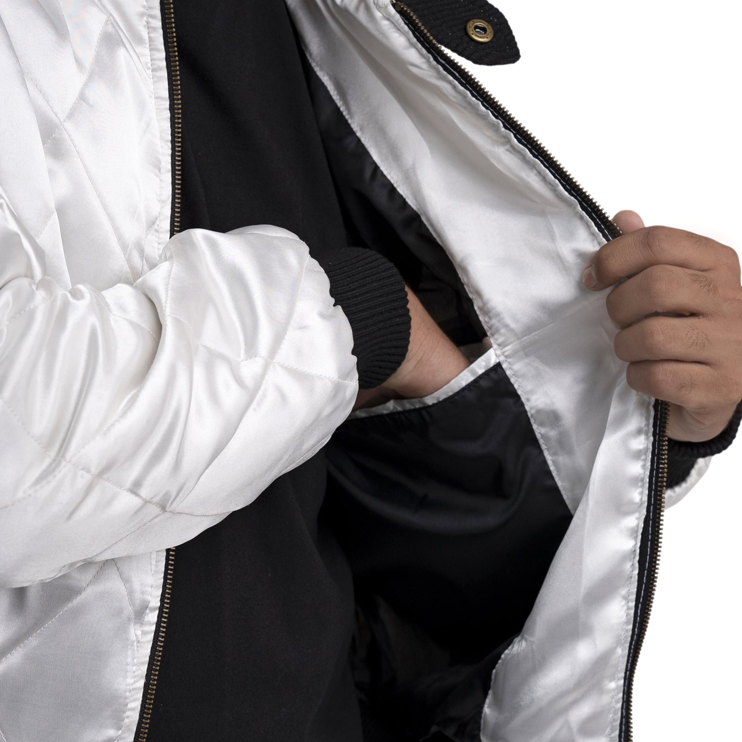 Men’s Satin Bomber Jacket with Zipper Closure and Premium Stitching | Best Leather House